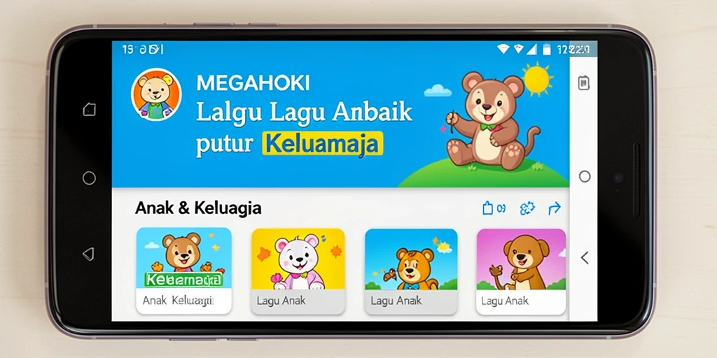 Antarmuka MEGAHOKI yang ceria dan interaktif untuk lagu anak.